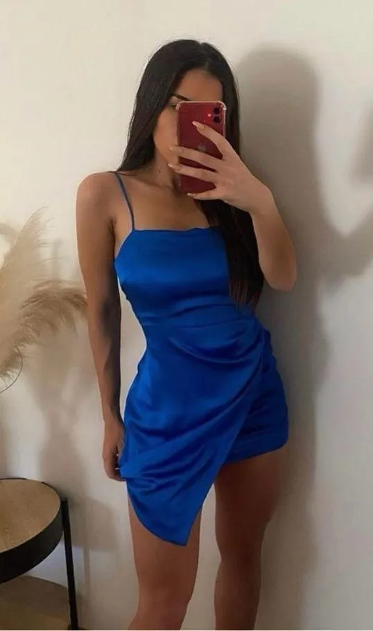 ZARA nwt satin effect lingerie style cobalt blue mini party coctail dress - Image 3