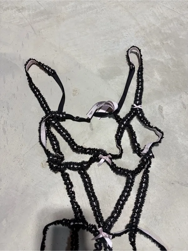 Victoria’s Secret dream angels ribbon slot strappy teddy Lingerie Pink large - Image 2