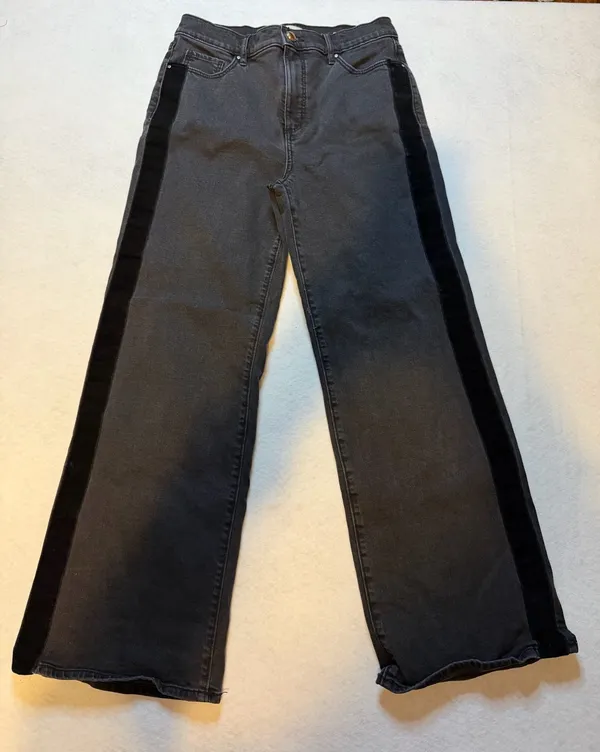 LOFT High Rise Side Stripe Velvet Wide Leg Jeans in Black - Image 2