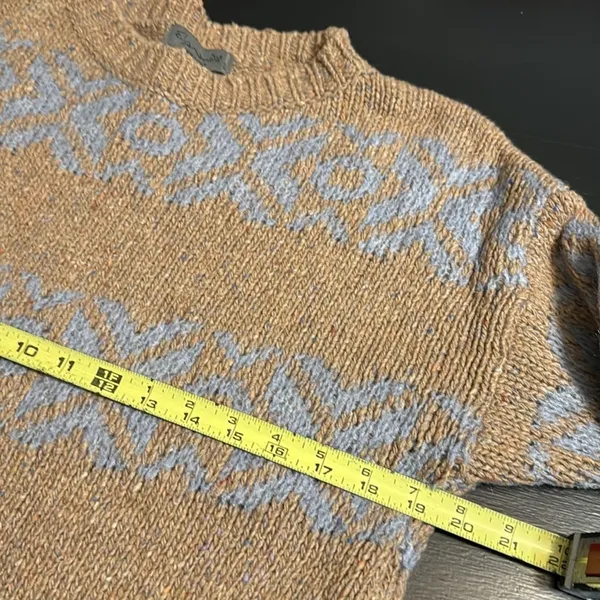 Anthropologie Elsamanda Tan and Light Blue Patterned Women's‎ wool blend Sweater - Image 3