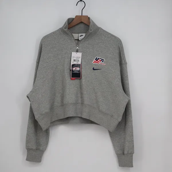 Nike USA Hockey Phoenix Crop Quarter Zip Sweatshirt Grey L - Image 2