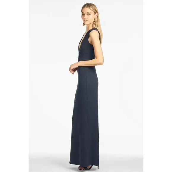 Sachin & Babi Loretta Gown Navy 6 NWT Stretch Crepe Plunge V-Neck Formal Evening - Image 2