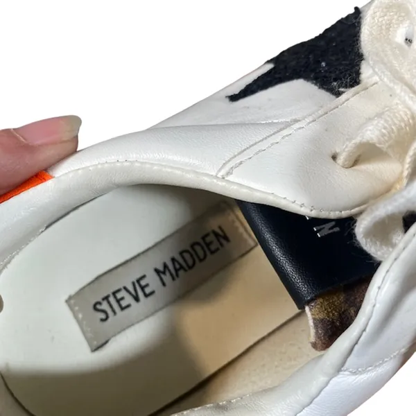 Steve Madden Women’s White Leather Pursued Sneakers Leopard Cap Toe Size 7.5 - Image 11