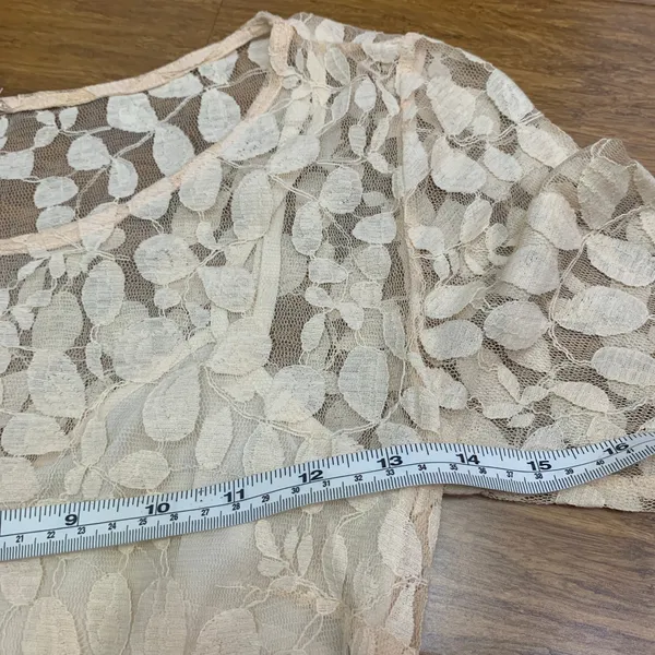 Free People Lace Dress Womens Size 2 Long Sleeve Beige‎ Hi Low Hem Summer Boho - Image 7