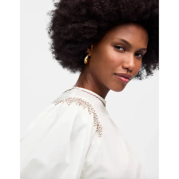 Madewell Embroidered Poplin Balloon Sleeve Top Blouse Cotton White Medium NWT - Image 5