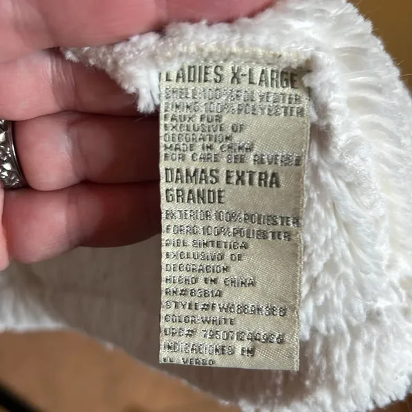 GREEN TEA Fleece Jacket with Sherpa Faux Fur Lining Cream Size XL - Image 6