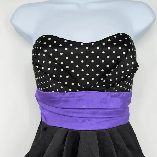 Ruby Rox Strapless Polka Dot Party Dress Womens Small Black Purple Pockets Y2K‎ - Image 3