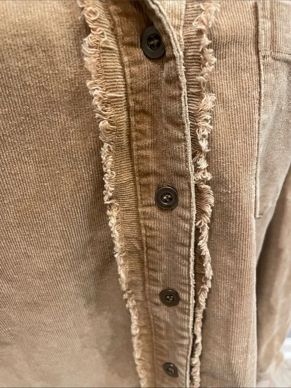 Women's Tan Frayed Button-Front shirt - corduroy western looks - Image 3