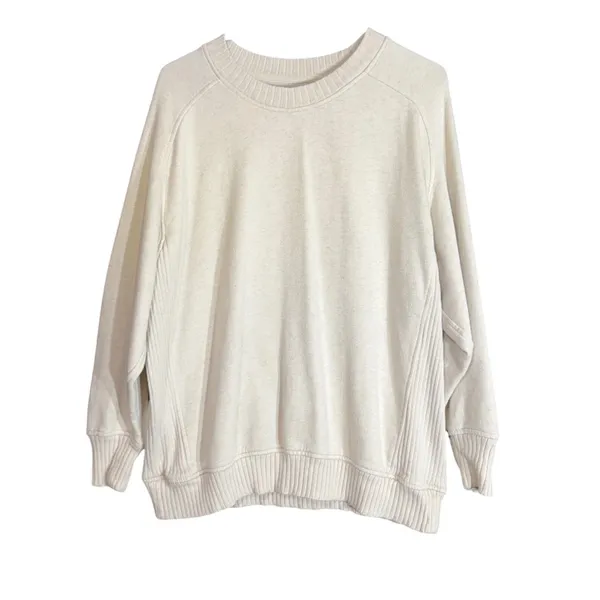 Aerie Womens‎ Size Small Oversized Ribbed Side Crewneck Sweatshirt Ivory Lounge - Image 2