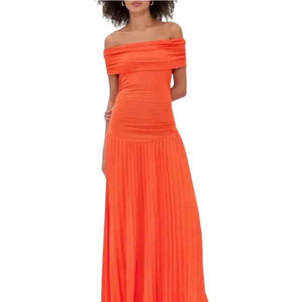 Lioness Field of Dreams Maxi Dress Women XS Orange Pleated Minimalist Bodycon - Image 4