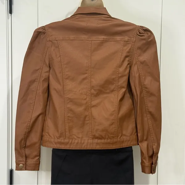 NWT Driftwood Gigi Puff Sleeve Faux Leather Jacket Small Brown Moto Fall Chic - Image 5
