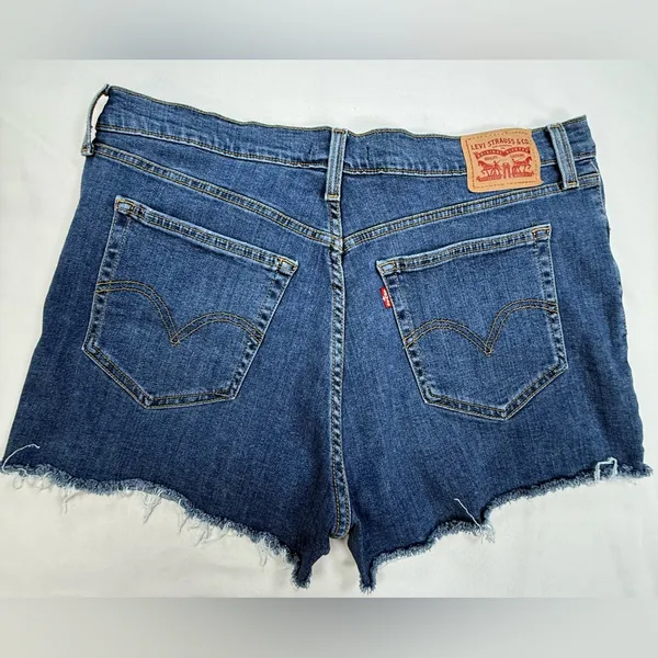 Levi's Dark Blue Distressed High-Rise Jean Shorts - Image 7