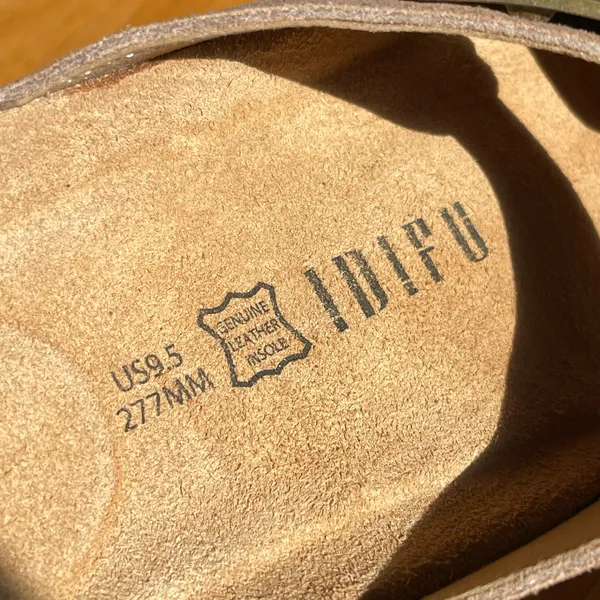 IDIFU Men’s Double Buckle Slide Sandals Tan Brown Leather Insole US 9.5 - Image 4