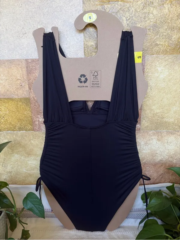 Michael Kors One Piece Plunge V-Neck Ruched Adjustable Side-Tie Swimsuit, Size 6 - Image 5