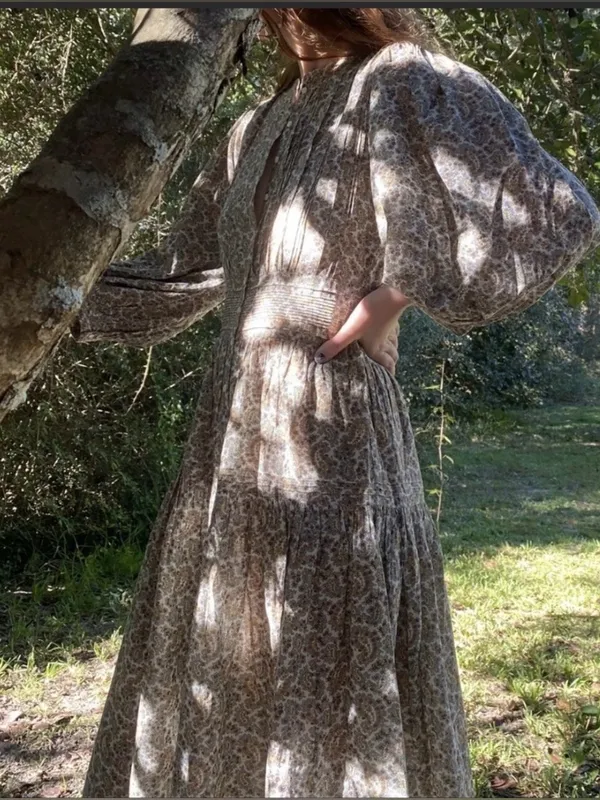 ✨like new✨ Dôen Rosamund Dress in Cream Tilbury Paisley Size XS Puff Sleeve - Image 3