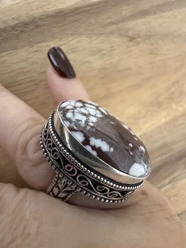 925 Sterling Silver Wild Horse Turquoise Ring Size 6 Native American Jewelry - Image 3