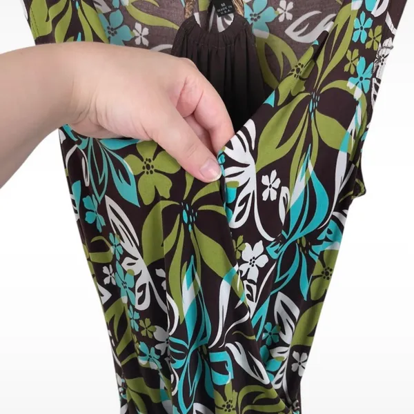 Vintage Y2K A. Byer Womens Size Medium Drop Waist Brown Teal Floral Halter Dress - Image 3