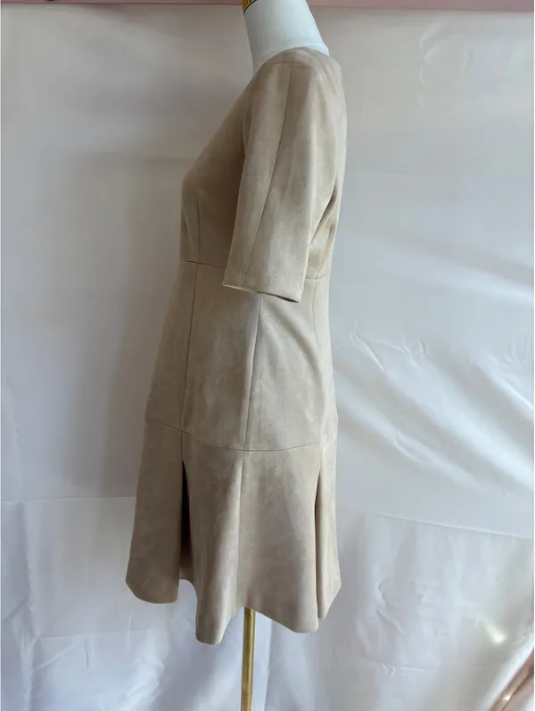 Calvin Klein Beige Faux Suede Fit and Flare Dress Size 8 - Image 4