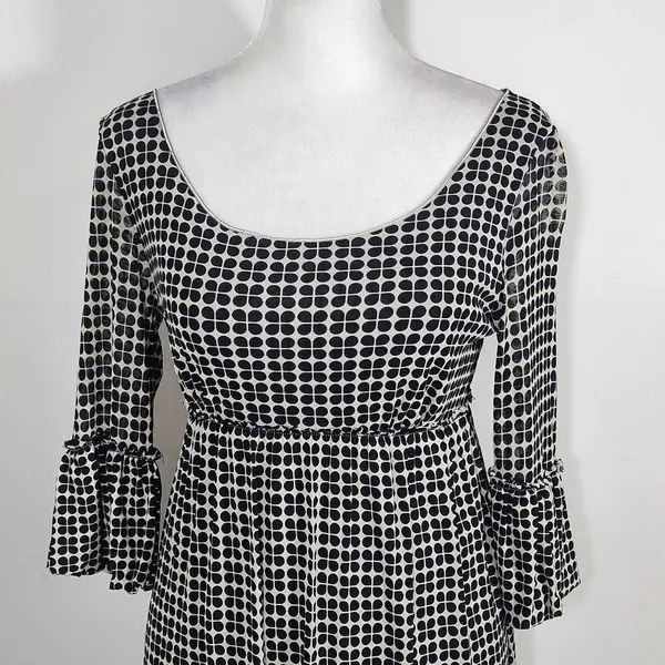 Max Studio Black Print Mesh Empire Waist Dress Size Small Graphic Print Dress - Image 3