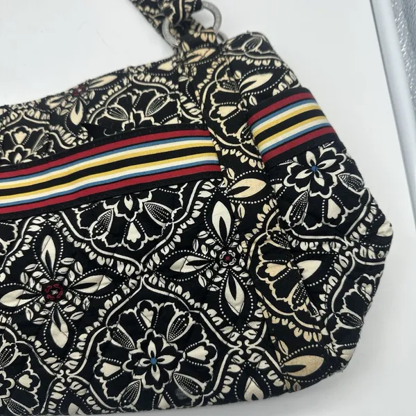 Vera Bradley Black Cream Floral Quilted Shoulder Hobo Bag Multicolor Stripe - Image 10