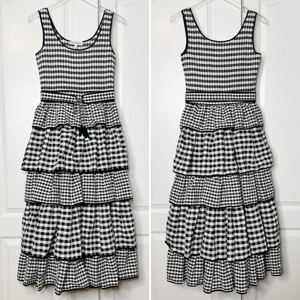 Hunter Bell Andrea Dress Black White Gingham Tiered Midi Size 6 NWT - Image 5