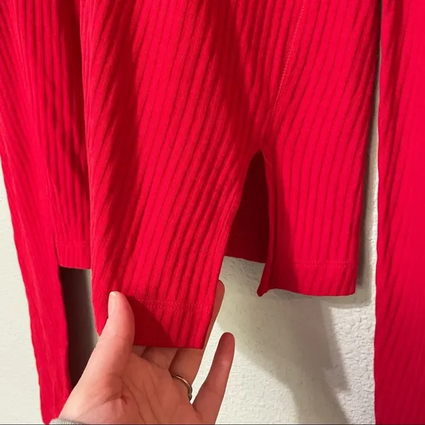 Helmut Lang Red Ribbed Knot Long Sleeve Slightly Cropped Sweater Womens S Casual - Image 6