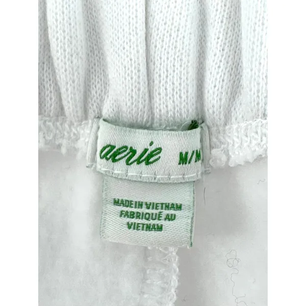 Aerie Womens White Fleece Lounge Shorts Elastic Waist Raw Hem Size Medium - Image 6