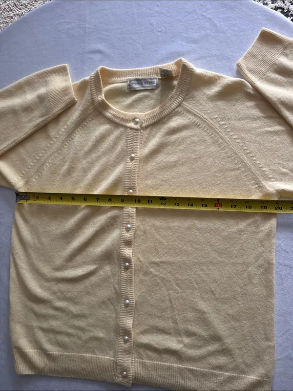 Studio Works Vintage Butter Yellow Cardigan with Faux Pearl Buttons - Image 6