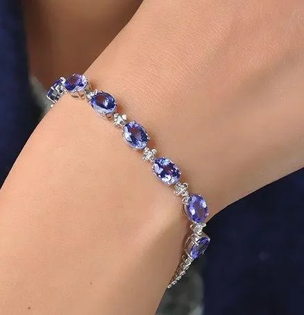 18K White Gold Plated Adjustable Artificial Sapphire Charm Bracelet for Women - Image 5