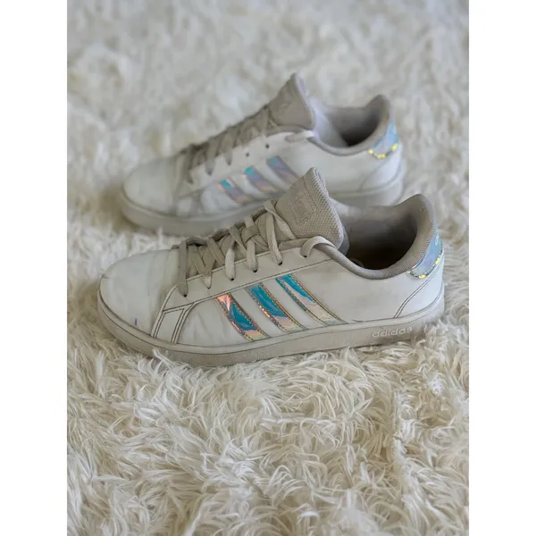 Adidas Grand Court Iridescent Stripe‎ White Sneakers Womens Size 6 Shoes - Image 4