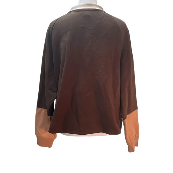 NWT Brown with Tan & Cream Long Sleeve Collar Pullover Sweatshirt Small - Image 3
