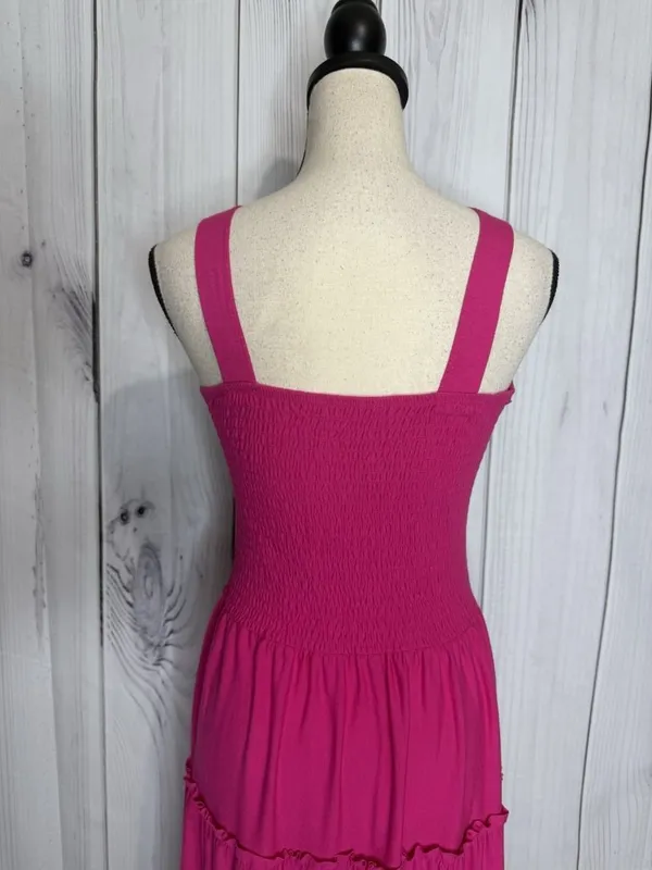 Zenana Sundress Womens Sz Large Pink Knit Smocked Tiered Boho Soft Stretch - Image 8