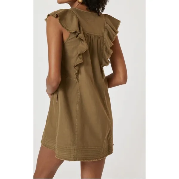 Anthropologie Pilcro Flutter-Sleeve Buttondown Tunic Mini Dress Moss XSmall - Image 4
