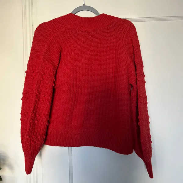 Madewell Bobble Cotton Pom Pom Cardigan Sweater in Kilt Red XSMALL NWT - Image 8
