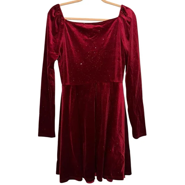 Shein Velour Dress Long Sleeve Sparkle Mini Size L Holiday Party‎ Glam - Image 2