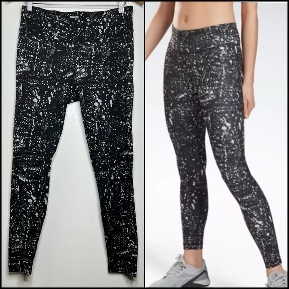 Reebok Speedwick Splatter Print Leggings Women’s SZ Large Black Gray 26” inseam - Image 2