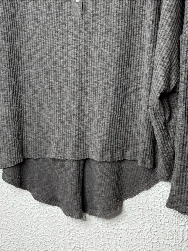 Urban Outfitters Ribbed Henley Long Sleeve Top - Gray - Image 4
