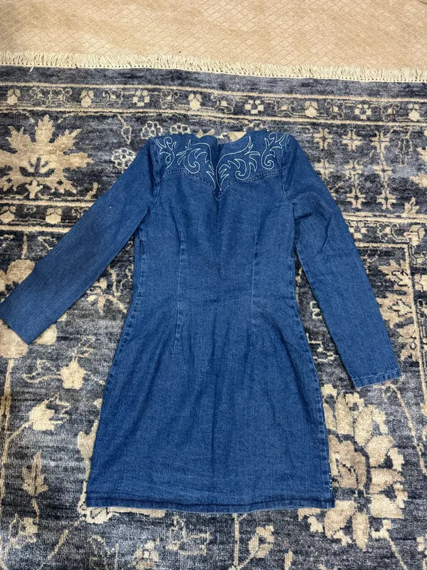 Avec Les Filles Denim Embroidered Mini Dress - Image 4