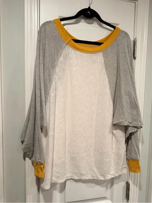 NWOT We The Free Size L Oversized Raglan Long Sleeve Slub Knit Top Gray Cream - Image 6