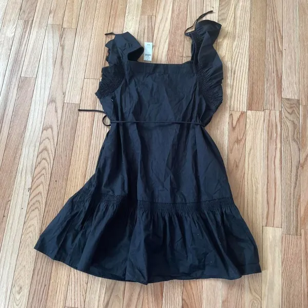 Gap Black Square Neck Mini Dress Womens Small Black Ruffle Strap Tiered Cottage - Image 8