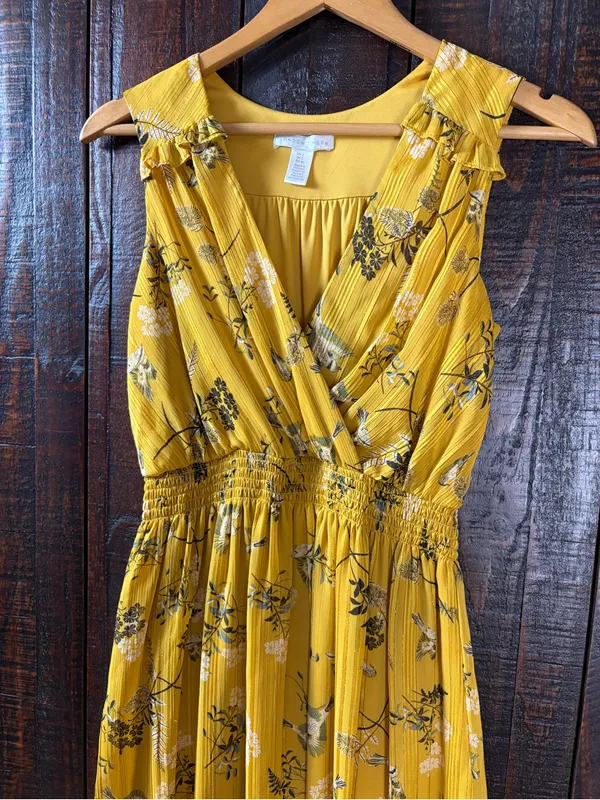 London Times Birds & Florals Smocked Midi Dress Size 2 - Image 2