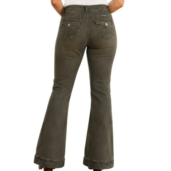 Cowgirl Tuff Tuff Flex Olive Green Trouser Flare Jeans 32x33 Western Coastal - Image 4