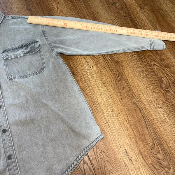 Stoosh‎ Vintage Denim Gray Wash Snap Front Shirt Womens M Oversized Grunge - Image 5