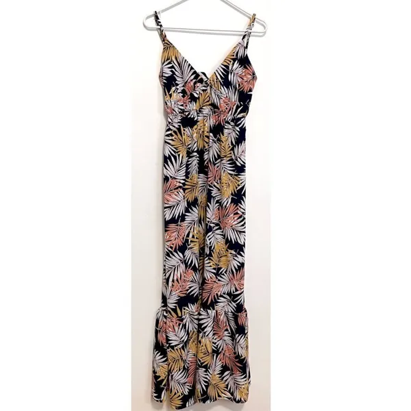 NEW NWT IRIS DISCOVERY Print Tank Maxi Dress Navy Blue Palm Leaf Leaves Floral S - Image 3