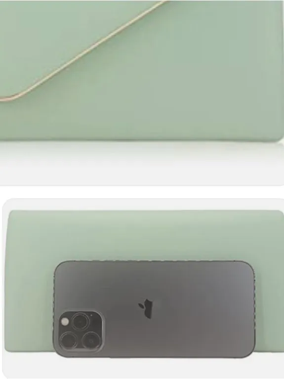 Mint Green Vegan Leather Envelope Clutch Bag with gold Chain‎ Evening Party - Image 9
