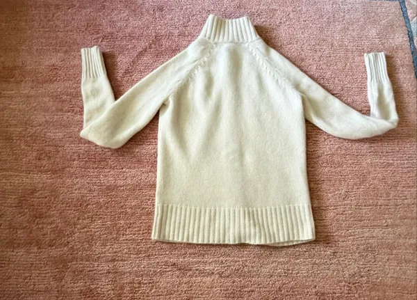 Lord & Taylor Washable 2-Ply Cashmere Full Zip Sweater Petite M Cream - Image 9