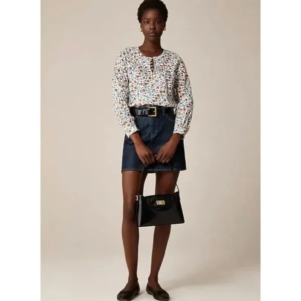 NWT!! J. CREW Shirred Popover Top Blouse Rosewood Floral‎ Preppy Buttons X-Small - Image 4