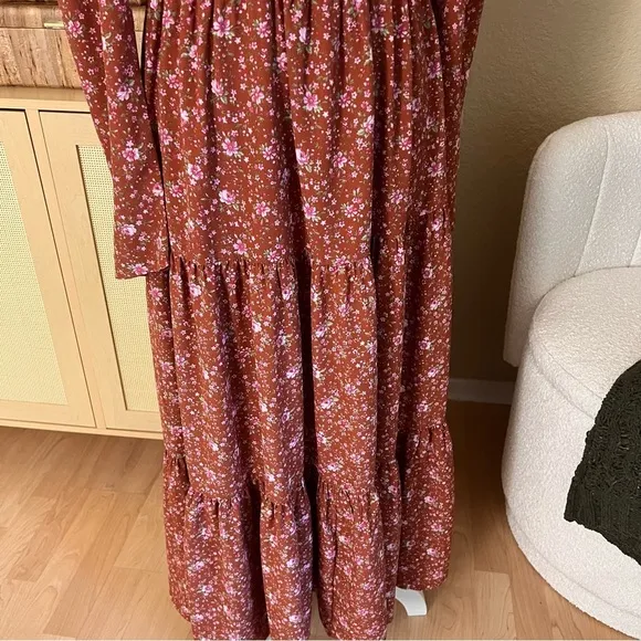 WAYF Burnt‎ Orange Floral Keyhole Tiered Midi Dress Size Small NWOT - Image 4