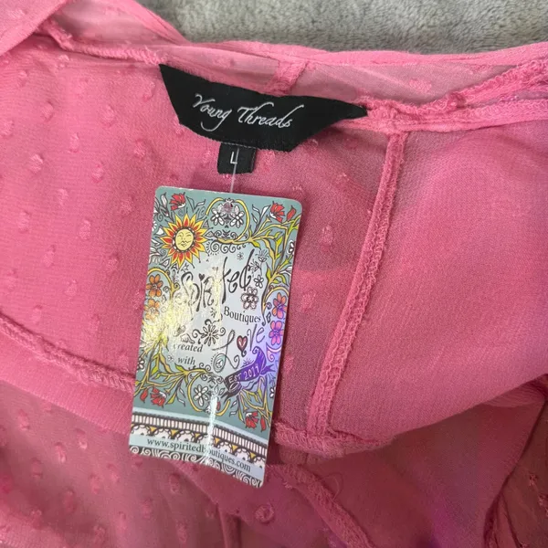 Young Threads Pink Patchwork Open Front Cardigan Size L Festival Embroidered NEW - Image 3