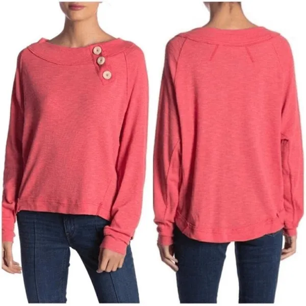 We the Free People Don't Forget Me Size Medium Coral Side Button Top Sweater - Image 7
